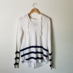 Pink - White/navy striped hoodie